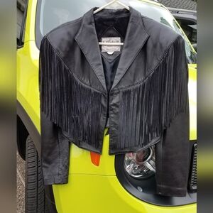 Black Leather Fringe Jacket